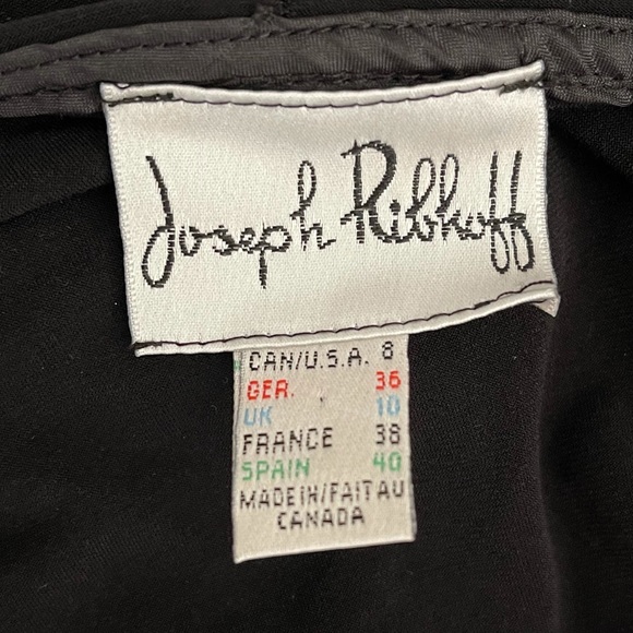 JOSEPH RIBKOFF Flamenco Ruffle Wrap Blouse SIZE 8 Black Ivory Satin Evening Top - Picture 2 of 15